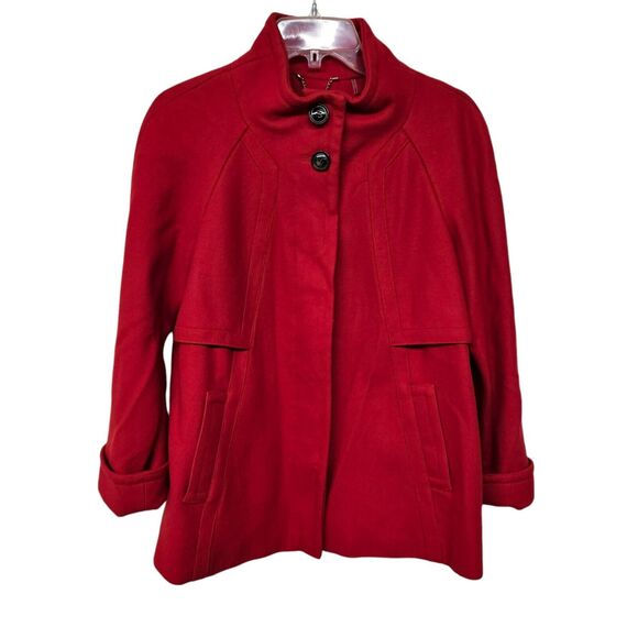 Ellen Tracy Red Coat Womens Size Small Wool Blend Vibrant Career Sophisticated - Picture 1 of 15